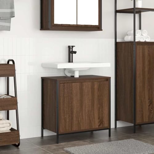 ULUYYUC Waschbeckenunterschrank 60x34,5x60 cm Braun Eichen-Optik aus Holzwerkstoff mit 2 Fächern und verstellbaren Beinen Robuste Badmöbel mit Stauraum für Badezimmer Gäste WC und Flur ULUYYUC Waschbeckenunterschrank 60x34,5x60 cm Braun Eichen-Optik aus Holzwerkstoff mit 2 Fächern und verstellbaren Beinen Robuste Badmöbel mit Stauraum für Badezimmer Gäste WC und Flur von ULUYYUC