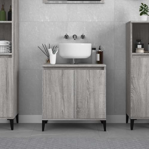 ULUYYUC Waschbeckenunterschrank Grau Sonoma 58x33x60 cm aus Holzwerkstoff Modernes Design mit Stauraum und Holzbeinen Badschrank für kleines Badezimmer und Gäste WC ULUYYUC Waschbeckenunterschrank Grau Sonoma 58x33x60 cm aus Holzwerkstoff Modernes Design mit Stauraum und Holzbeinen Badschrank für kleines Badezimmer und Gäste WC von ULUYYUC