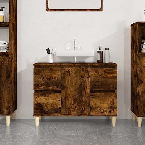 ULUYYUC Waschbeckenunterschrank Räuchereiche 80x33x60 cm Holzwerkstoff mit Massivholz Beinen Viel Stauraum Modernes Design für Badezimmer Gäste WC und kleine Flure ULUYYUC Waschbeckenunterschrank Räuchereiche 80x33x60 cm Holzwerkstoff mit Massivholz Beinen Viel Stauraum Modernes Design für Badezimmer Gäste WC und kleine Flure von ULUYYUC