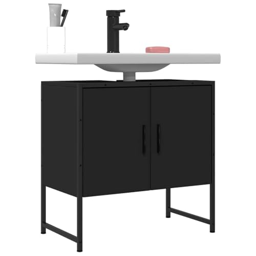 ULUYYUC Waschbeckenunterschrank Schwarz 60x33x60 cm aus Holzwerkstoff und Stahl Badschrank mit Siphon-Ausschnitt Modernes platzsparendes Design für kleine Badezimmer und Gäste-WC ULUYYUC Waschbeckenunterschrank Schwarz 60x33x60 cm aus Holzwerkstoff und Stahl Badschrank mit Siphon-Ausschnitt Modernes platzsparendes Design für kleine Badezimmer und Gäste-WC von ULUYYUC