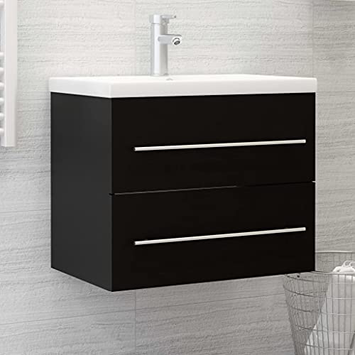 ULUYYUC Waschbeckenunterschrank mit Einbaubecken 60 x 38,5 cm Schwarz Holzwerkstoff Weiße Keramik Modernes Design Praktische Badezimmerschrank Lösung für kleine Bäder und Gäste WC ULUYYUC Waschbeckenunterschrank mit Einbaubecken 60 x 38,5 cm Schwarz Holzwerkstoff Weiße Keramik Modernes Design Praktische Badezimmerschrank Lösung für kleine Bäder und Gäste WC von ULUYYUC