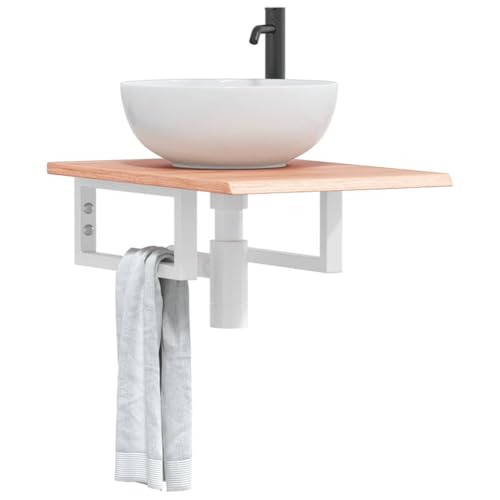 ULUYYUC Waschtisch-Platte mit Stahl-Halterungen 60 x 40 cm Massive Eiche Hellbraun Modernes Design Robust und Langlebig für Badezimmer und Gäste-WC von ULUYYUC