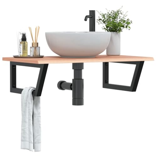ULUYYUC Waschtisch-Regal aus massivem Eichenholz und Stahl 80 x 50 cm mit Trapez-Halterungen platzsparend und modern für Badezimmer Gäste-WC und kleine Flure von ULUYYUC
