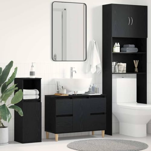 ULUYYUC Waschtisch Schwarz Eiche 80x33x60 cm Moderner Badezimmerschrank mit 2 Türen 2 Schubladen Stauraum und Textur Oberfläche für Bad WC Gäste WC ULUYYUC Waschtisch Schwarz Eiche 80x33x60 cm Moderner Badezimmerschrank mit 2 Türen 2 Schubladen Stauraum und Textur Oberfläche für Bad WC Gäste WC von ULUYYUC