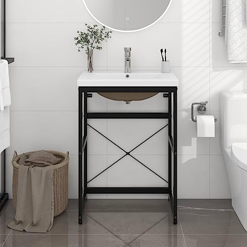 ULUYYUC Waschtischgestell mit Waschbecken Schwarz 59x38x83 cm Eisen Keramik Modernes Design mit Überlauf Badmöbel für Gäste-WC klein Badezimmer Flur ULUYYUC Waschtischgestell mit Waschbecken Schwarz 59x38x83 cm Eisen Keramik Modernes Design mit Überlauf Badmöbel für Gäste-WC klein Badezimmer Flur von ULUYYUC