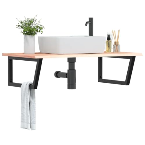 ULUYYUC Waschtischplatte 100×60 cm Eiche Massivholz mit Schweberegal Stahl Schwarz Modernes Design Robust und Platzsparend als Badschrank Küchenschrank oder Sideboard für Badezimmer Gäste WC Küche von ULUYYUC