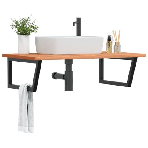 ULUYYUC Waschtischplatte 100x60 cm aus Massivholz Buche mit Stahlträger Schwarz Modernes Design Robust und Langlebig für Badezimmer Toilette Gästebad ULUYYUC Waschtischplatte 100x60 cm aus Massivholz Buche mit Stahlträger Schwarz Modernes Design Robust und Langlebig für Badezimmer Toilette Gästebad von ULUYYUC