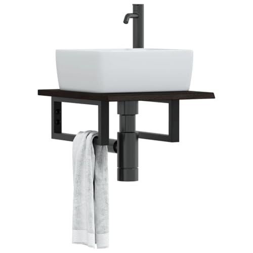 ULUYYUC Waschtischplatte 40x50 cm mit Stahl Halterung Massivholz Eiche Robustes schwebendes Sideboard Modernes Badregal platzsparend für Badezimmer Gäste WC und Flur von ULUYYUC