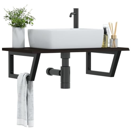 ULUYYUC Waschtischplatte 80 x 50 cm aus massivem Eichenholz mit Stahlhalterungen trapezförmig belastbar bis 100 kg Modernes Design platzsparend für Badezimmer Gäste WC und kleine Räume von ULUYYUC