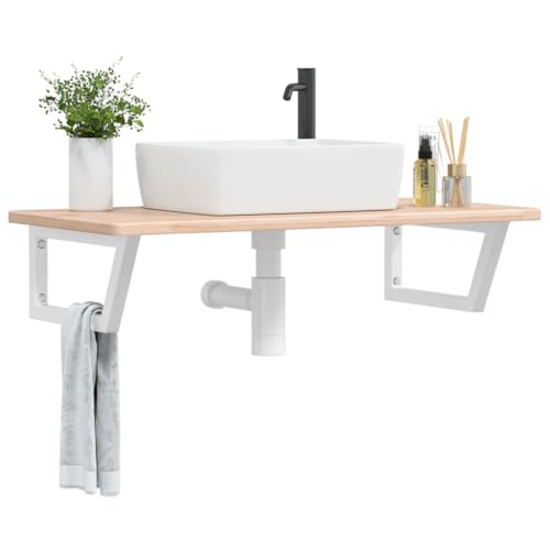 ULUYYUC Waschtischplatte Eiche 100x50 cm mit Stahlhalterung Weiß Modernes Badmöbel Robust und Langlebig für kleine Badezimmer und Gäste-WC ULUYYUC Waschtischplatte Eiche 100x50 cm mit Stahlhalterung Weiß Modernes Badmöbel Robust und Langlebig für kleine Badezimmer und Gäste-WC von ULUYYUC