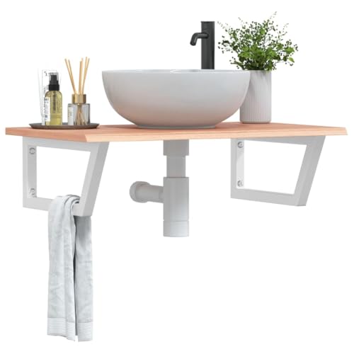 ULUYYUC Waschtischplatte Eiche 80x50 cm mit Stahlhalterungen Trapezform Robust und Langlebig Modernes Design für Badezimmer Gäste WC klein und schmal von ULUYYUC