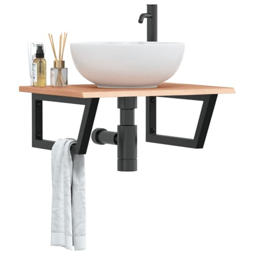 ULUYYUC Waschtischplatte aus massivem Eichenholz 60x50 cm mit Stahltrapez Halterung 100 kg belastbar Modernes Design platzsparendes Badschrank Regal für Badezimmer Wohnküche und Flur von ULUYYUC