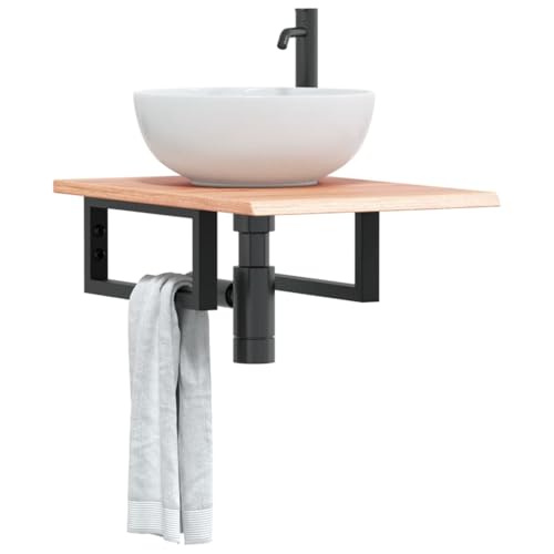 ULUYYUC Waschtischplatte mit Halterung 60 cm Eiche Holz Schwarz Stahl Wandregal Badezimmer Modernes Design Robuste Konstruktion 100 kg belastbar für Badezimmer Küche WC von ULUYYUC