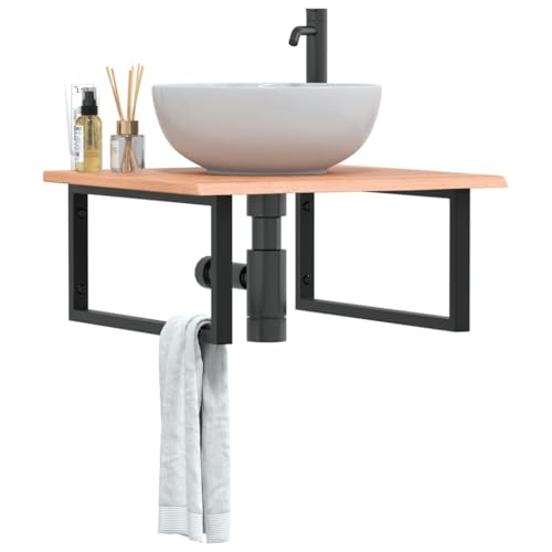 ULUYYUC Waschtischplatte mit Stahlhalterung Eiche 60 x 60 cm Modernes Wandregal platzsparender Badmöbel für Badezimmer Gäste-WC und Flur von ULUYYUC