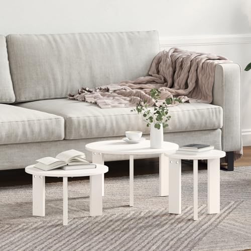 ULUYYUC Weiß Kaffeetisch Set 3 Stück Rund Couchtisch Beistelltisch Massivkiefer 47,5 x 47,5 x 27 cm Rustikales Design für Wohnzimmer Bibliothek ULUYYUC Weiß Kaffeetisch Set 3 Stück Rund Couchtisch Beistelltisch Massivkiefer 47,5 x 47,5 x 27 cm Rustikales Design für Wohnzimmer Bibliothek von ULUYYUC