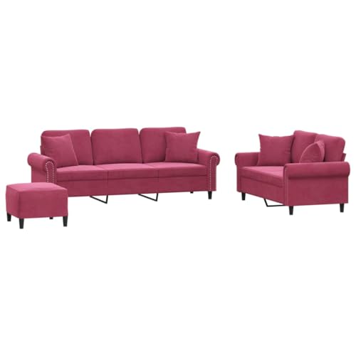 ULUYYUC Wohnzimmer Couch Big Sofa Küchensofa Lounge Sofa Outdoor - 3-TLG. Sofagarnitur mit Kissen Weinrot Samt für Wohnzimmer Schlafzimmer Esszimmer Jugendzimmer von ULUYYUC