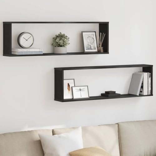 ULUYYUC Würfelregal Set 2 Stück Wandregal Bücherregal aus Holzwerkstoff Schwarz Eichen-Optik 100 x 15 x 30 cm Platzsparend & Modern für Wohnzimmer Schlafzimmer und Küche von ULUYYUC