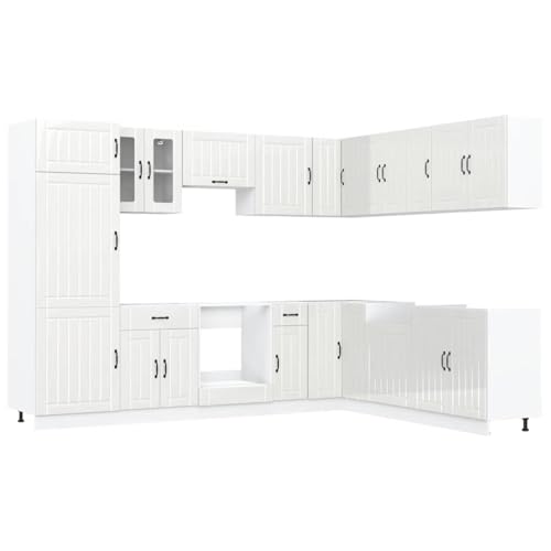 Werkstattschrank Küchenschrank Aktenschrank Sideboard Wohnzimmer - 14-TLG. Küchenschrank-Set Lucca Hochglanz-Weiß Holzwerkstoff für Hausbar Flur Arbeitszimmer Bad von ULUYYUC