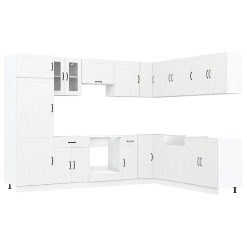 Werkstattschrank Küchenschrank Aktenschrank Sideboard Wohnzimmer - 14-TLG. Küchenschrank-Set Lucca Weiß Holzwerkstoff für Hausbar Flur Arbeitszimmer Bad von ULUYYUC