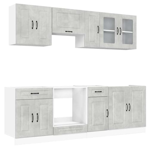 Wohnzimmerschränke Küchenunterschrank Aktenschrank Buffetschrank - 8-TLG. Küchenschrank-Set Kalmar Betongrau Holzwerkstoff für Werkstatt Esszimmer Bad Arbeitszimmer von ULUYYUC