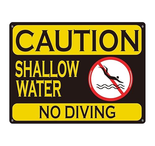 Metall-Blechschilder mit Zitat "Caution - Shallow Water, No Diving" – No Diving No Running No Food No Glass – perfekt für Haus und Garten Pool Schilder Dekorationen – wasserdichtes Warnschild von ULVEOL