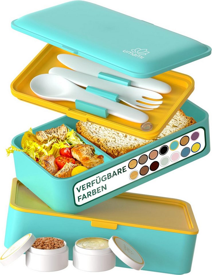 UMAMI Lunchbox All-in-1 1,2L Brotdose - mit Besteck und 2 Saucenbehältern, (für Erwachsene mit Zubehör), Auslaufsichere Brotbox mit Fächern für Meal Prep von UMAMI