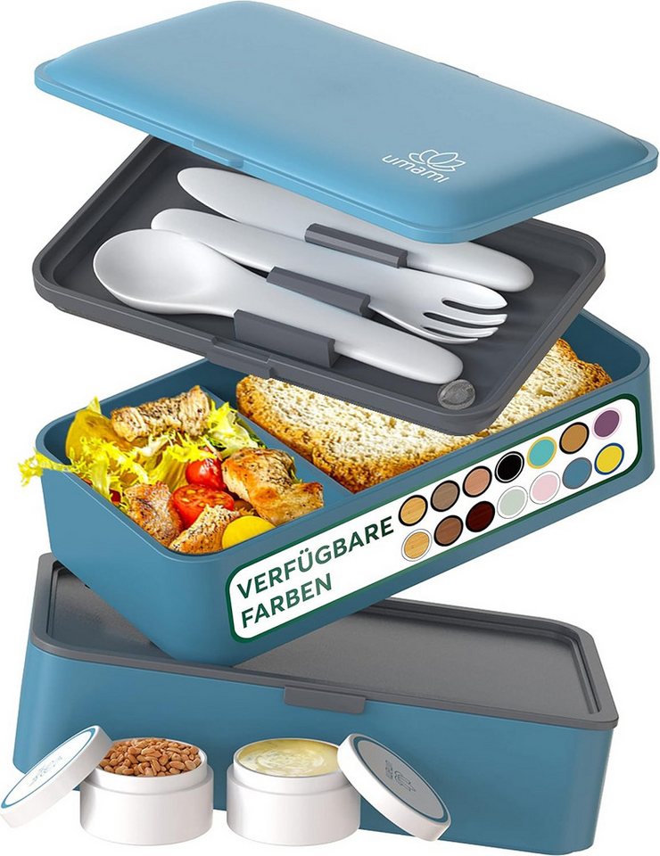 UMAMI Lunchbox All-in-1 1,2L Brotdose - mit Besteck und 2 Saucenbehältern, (für Erwachsene mit Zubehör), Auslaufsichere Brotbox mit Fächern für Meal Prep von UMAMI