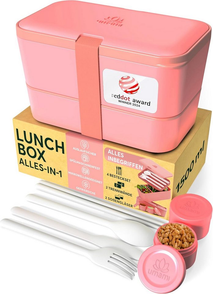 UMAMI Lunchbox Bento für Erwachsene mit Besteck und 2 Saucenbehältern, (Inkl. Zubehör Brotdose mit Fächern für Meal Prep), als Brotdosen für Salat, Snack Bento Box, Auslaufsichere Brotdose von UMAMI