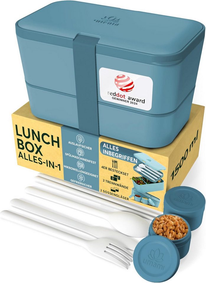 UMAMI Lunchbox Bento für Erwachsene mit Besteck und 2 Saucenbehältern, (Inkl. Zubehör Brotdose mit Fächern für Meal Prep), als Brotdosen für Salat, Snack Bento Box, Auslaufsichere Brotdose von UMAMI