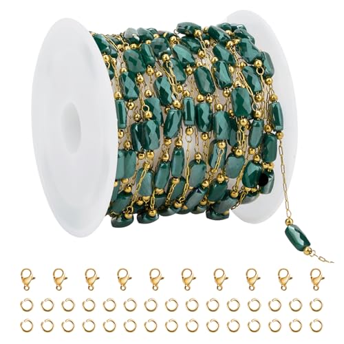 UMAOKANG 4 Meter dunkelgrüne Kristallketten für Schmuckherstellung, vergoldeter Edelstahl, Bulk Chain auf Spule von UMAOKANG