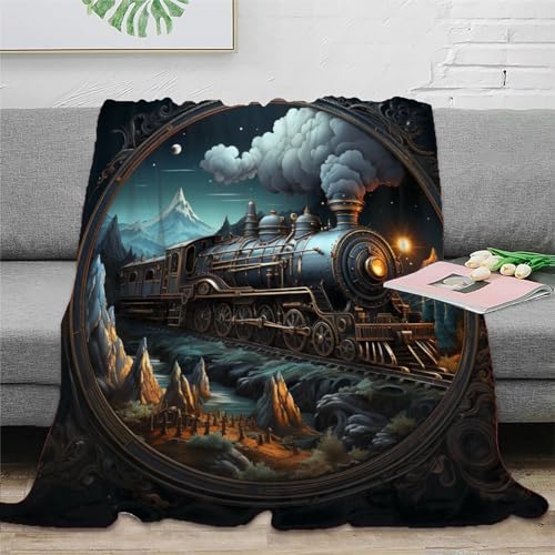 Dampflokomotive Couchdecke 3D Druck Steampunk Decke Fleecedecke Sofadecke Bett Decken Kuscheldecke Tagesdecke Weichen Flauschig Flauschig Warm Für Mädchen Jungen 40x50inch(100x130cm) von UMASQOPAM