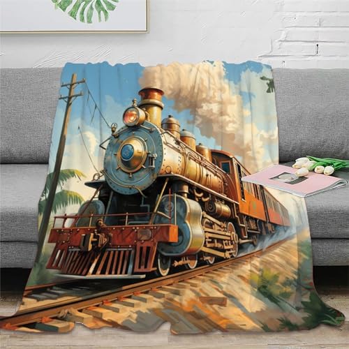 Dampflokomotive Couchdecke Decke 3D Druck Steampunk Sofadecke Fleecedecke Weichen Flauschig Flauschig Warm Bett Decken Tagesdecke Kuscheldecke Für Mädchen Jungen 40x50inch(100x130cm) von UMASQOPAM
