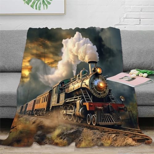 Dampflokomotive Couchdecke Wohndecke Fleecedecke Sofadecke 3D Druck Weichen Flauschig Kuscheldecke Flauschig Warm Bett Decken Tagesdecke Für Mädchen Jungen 60x80inch(150x200cm) von UMASQOPAM