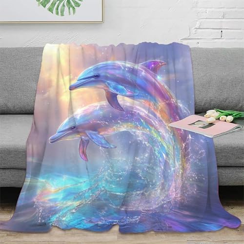 Delphin Sofadecke 3D Druck Fleecedecke Couchdecke Decke Kuscheldecke Weichen Flauschig Flauschig Warm Bett Decken Tagesdecke Für Mädchen Jungen 50x60inch(127x152cm) von UMASQOPAM
