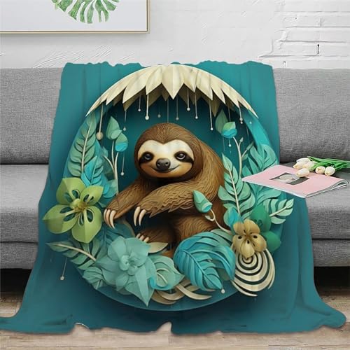 Faultier Couchdecke Fleecedecke Wohndecken 3D Druck Sofadecke Flauschig Warm Tagesdecke Weichen Flauschig Kuscheldecke Bett Decken Für Mädchen Jungen 50x60inch(127x152cm) von UMASQOPAM