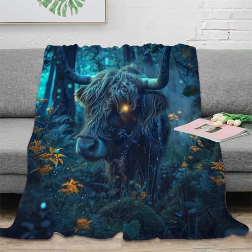 Highland Kuh Couchdecke 3D Druck Wohndecken Sofadecke Fleecedecke Flauschig Warm Tagesdecke Bett Decken Kuscheldecke Weichen Flauschig Für Mädchen Jungen 80x90inch(200x230cm) von UMASQOPAM