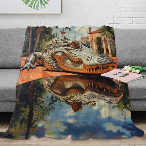 Krokodil Couchdecke Sofadecke Fleecedecke 3D Druck Wohndecke Bett Decken Flauschig Warm Kuscheldecke Tagesdecke Weichen Flauschig Für Mädchen Jungen 50x60inch(127x152cm) von UMASQOPAM