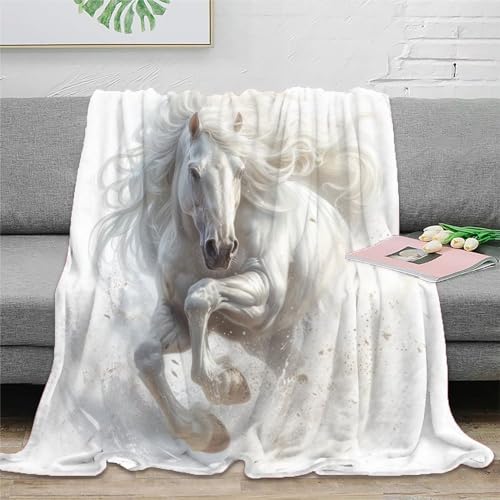 Pferd Couchdecke Fleecedecke 3D Druck Wohndecken Sofadecke Flauschig Warm Bett Decken Kuscheldecke Weichen Flauschig Tagesdecke Für Mädchen Jungen 60x80inch(150x200cm) von UMASQOPAM