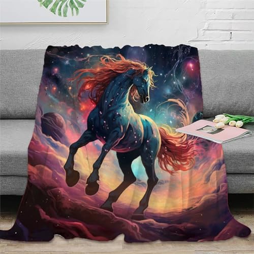 Pferd Couchdecke Fleecedecke Wohndecken 3D Druck Sofadecke Flauschig Warm Tagesdecke Weichen Flauschig Kuscheldecke Bett Decken Für Mädchen Jungen 70x80inch(180x200cm) von UMASQOPAM