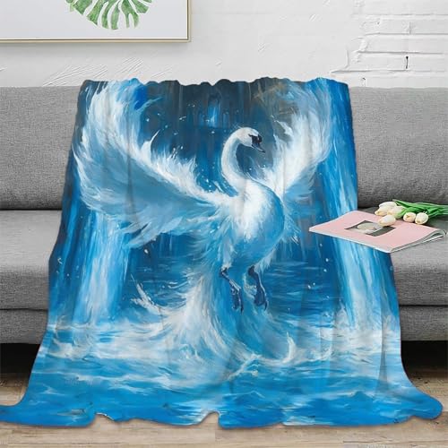 Schwan Wohndecken 3D Druck Sofadecke Couchdecke Fleecedecke Kuscheldecke Bett Decken Flauschig Warm Tagesdecke Weichen Flauschig Für Mädchen Jungen 50x60inch(127x152cm) von UMASQOPAM
