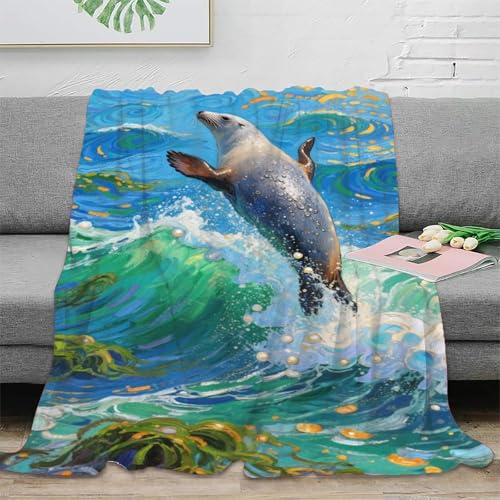 Seehund Fleecedecke Wohndecken Couchdecke 3D Druck Sofadecke Kuscheldecke Weichen Flauschig Bett Decken Flauschig Warm Tagesdecke Für Mädchen Jungen 80x90inch(200x230cm) von UMASQOPAM
