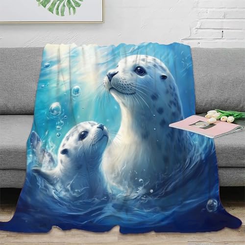 Seehund Sofadecke 3D Druck Fleecedecke Couchdecke Decke Kuscheldecke Weichen Flauschig Flauschig Warm Bett Decken Tagesdecke Für Mädchen Jungen 60x80inch(150x200cm) von UMASQOPAM