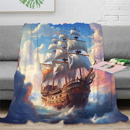 Segelboot 3D Druck Couchdecke Wohndecken Sofadecke Fleecedecke Weichen Flauschig Tagesdecke Flauschig Warm Bett Decken Kuscheldecke for Erwachsene Kinder 70x80inch(180x200cm) von UMASQOPAM