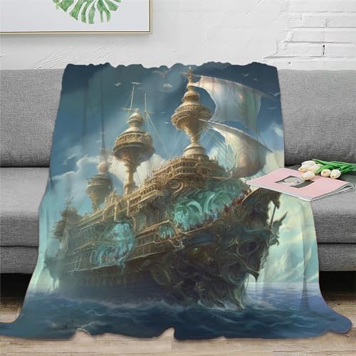 Segelboot Couchdecke Sofadecke Fleecedecke 3D Druck Wohndecke Bett Decken Flauschig Warm Kuscheldecke Tagesdecke Weichen Flauschig Für Mädchen Jungen 50x60inch(127x152cm) von UMASQOPAM