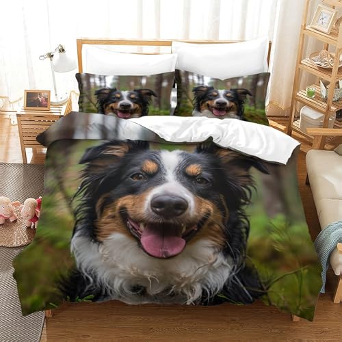 UMASQOPAM Australian Shepherd Für Kinder M?dchen Jungen Bettw?schegarnitur 3D Gedruckter Bettbezug Set Bettw?sche Reissverschluss Und Kissenbezüge Weich Microfaser 3 Teilig Double（200x200cm） von UMASQOPAM