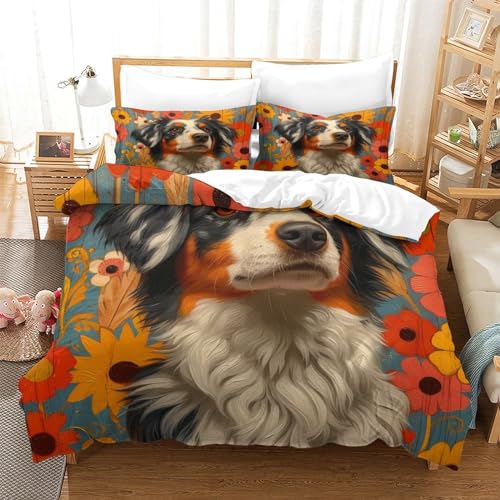 UMASQOPAM Australischer Sch?ferhund M?dchen Junge Kinder Bettbezug Set Bettw?schegarnitur 3D Gedruckter Reissverschluss Und Kissenbezüge Bettw?sche Weich Microfaser 3 Teilig Single（140x200cm） von UMASQOPAM
