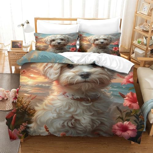 UMASQOPAM Bichon Frisé Bettbezug Set 3D Gedruckter Bettw?schegarnitur M?dchen Junge Kinder Reissverschluss Und Kissenbezüge Weich Microfaser Bettw?sche 3 Teilig Double（200x200cm） von UMASQOPAM
