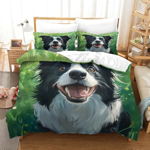 UMASQOPAM Border Collie Bettbezug Set M?dchen Junge Kinder Bettw?schegarnitur 3D Gedruckter Reissverschluss Bettw?sche Weich Microfaser Und Kissenbezüge 3 Teilig Single（140x200cm） von UMASQOPAM