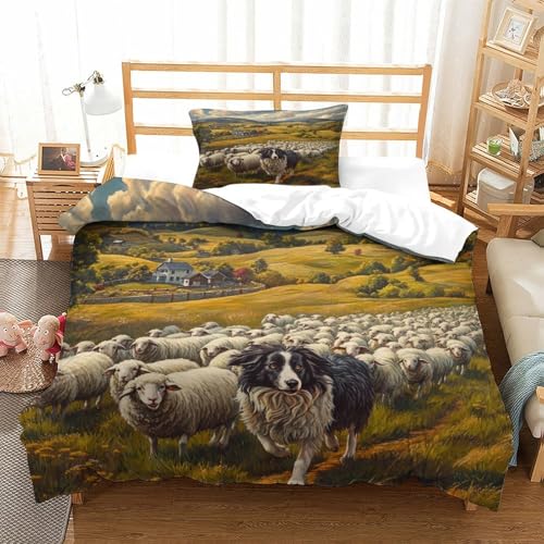 UMASQOPAM Border Collie Bettw?schegarnitur 3D Gedruckter Für Kinder M?dchen Jungen Bettbezug Set Bettw?sche Reissverschluss Weich Microfaser Und Kissenbezüge 2 Teilig Single（135x200cm） von UMASQOPAM