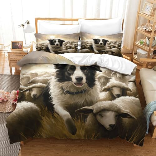 UMASQOPAM Border Collie M?dchen Junge Kinder Bettw?schegarnitur Bettbezug Set 3D Gedruckter Bettw?sche Reissverschluss Weich Microfaser Und Kissenbezüge 3 Teilig Single（140x200cm） von UMASQOPAM